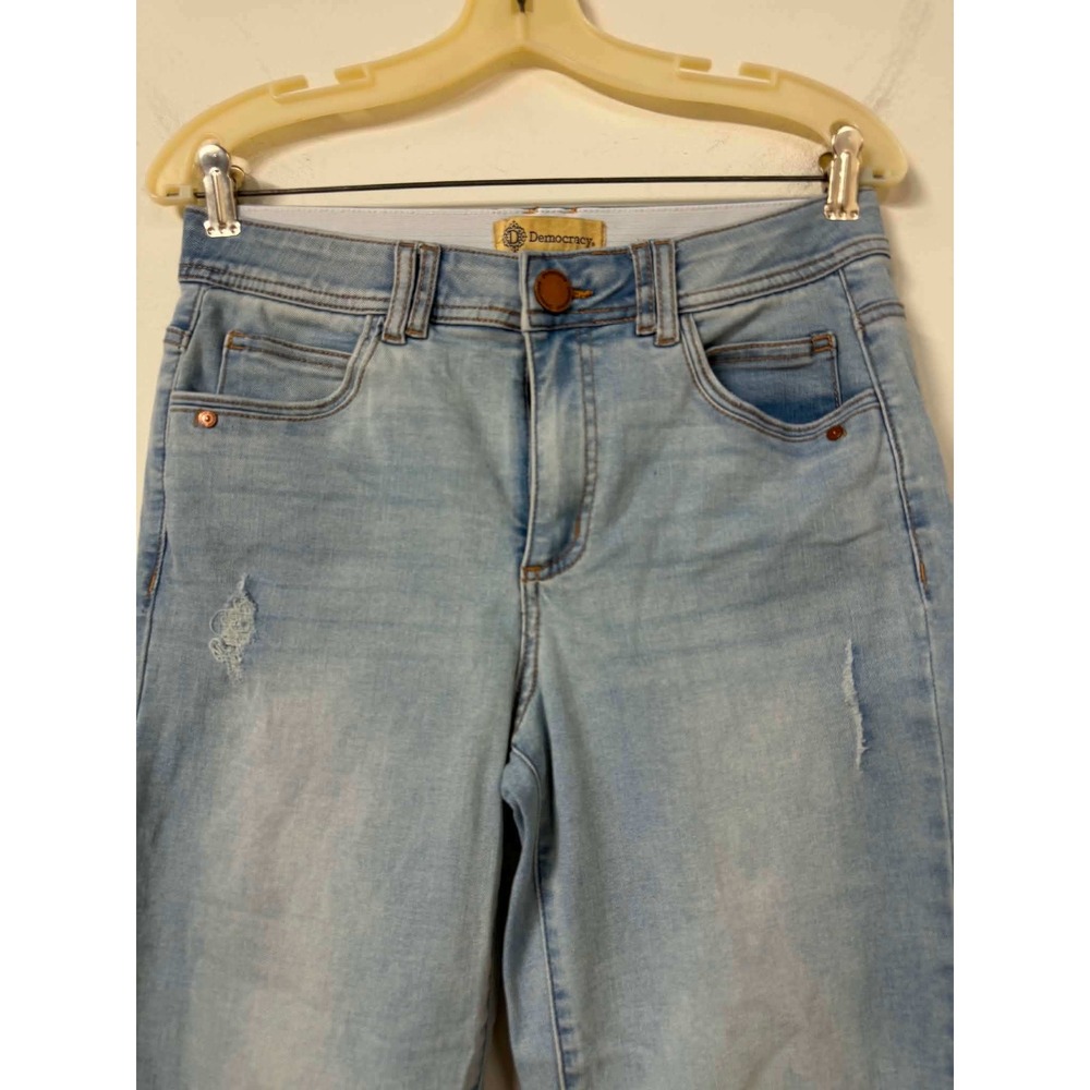 Democracy Womens 8 Blue Jeans Ab Technology Cropped Distressed Frayed Hem
